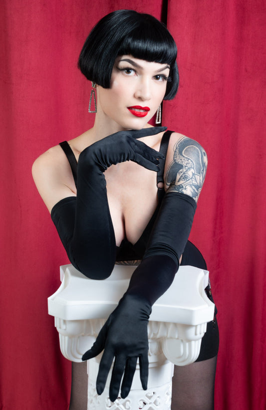 Long Black Satin Gloves