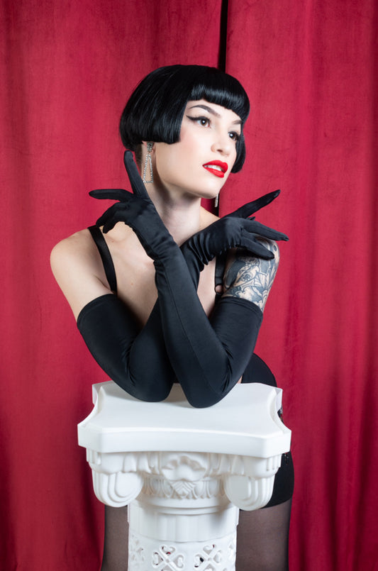 Long Black Satin Gloves