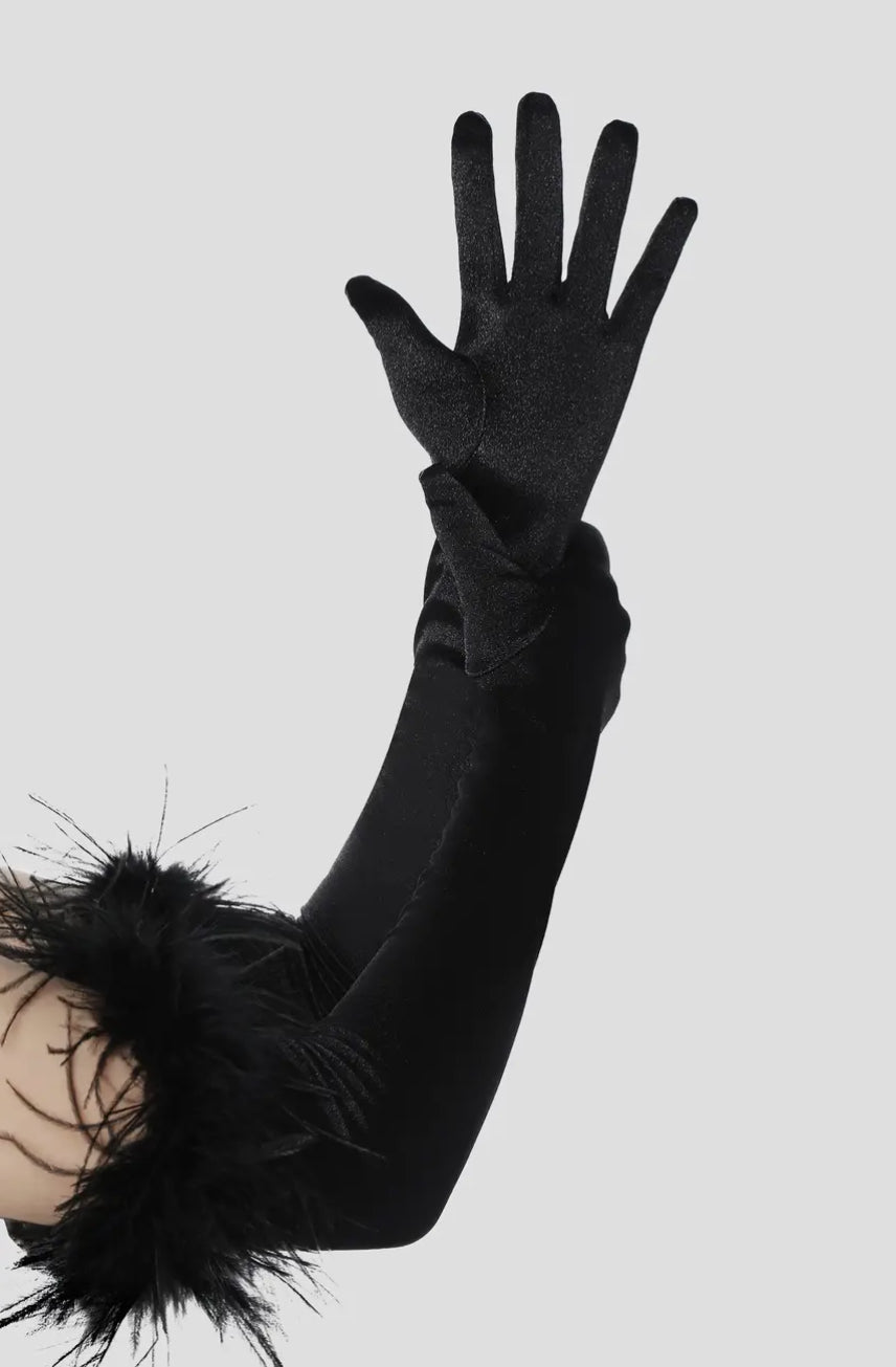 18.9” Ostrich Feather Satin Gloves