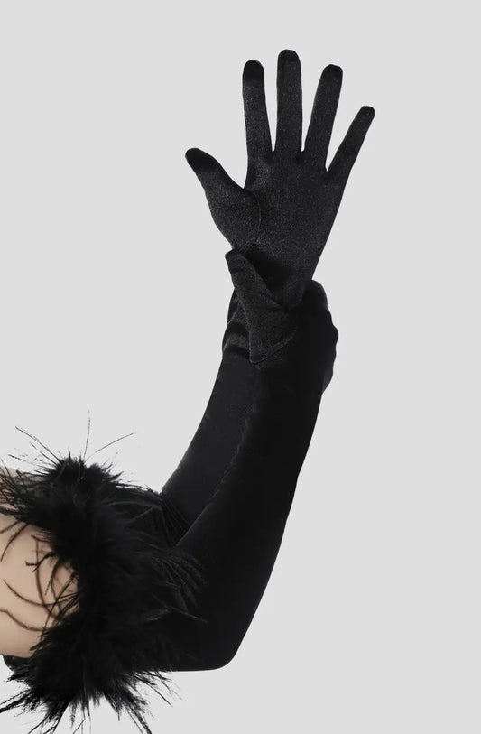 18.9” Ostrich Feather Satin Gloves