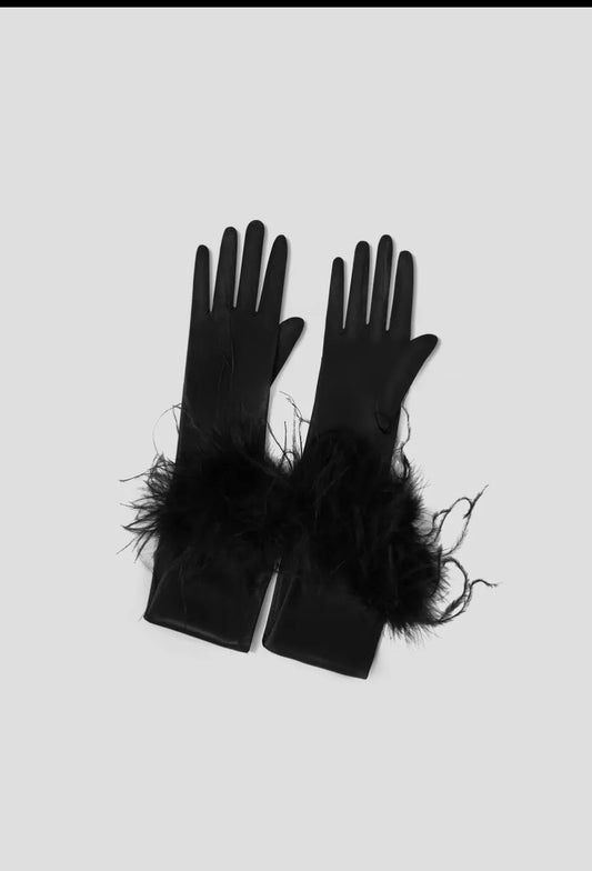 18.9” Ostrich Feather Satin Gloves