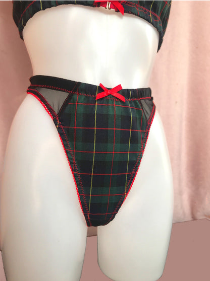 High Leg Thong Tartan