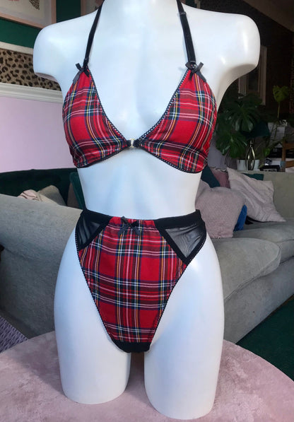 High Leg Thong, Royal Stewart Tartan